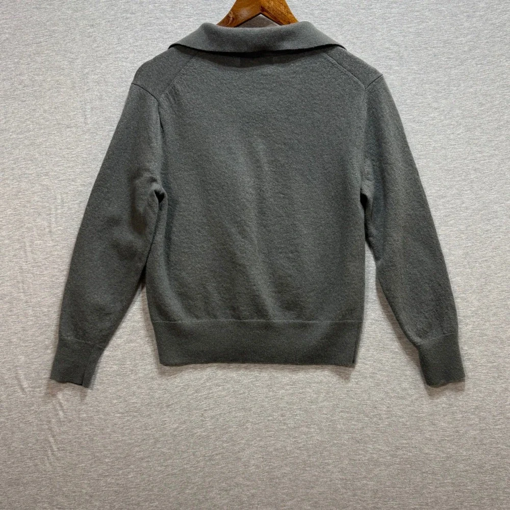 Banana Republic Sweater Mens L Grey Merino Wool Polo V-Neck Pullover Preppy